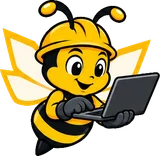 BuilderBuzz bee mascot in a hard hat, at work pose