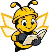 BuilderBuzz bee mascot in a hard hat, taking notes pose