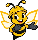 BuilderBuzz bee mascot in a hard hat, thank you pose