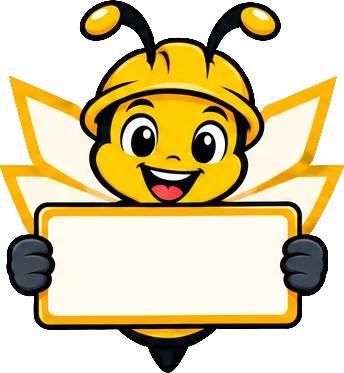 BuilderBuzz bee mascot in a hard hat, welcome aboard pose